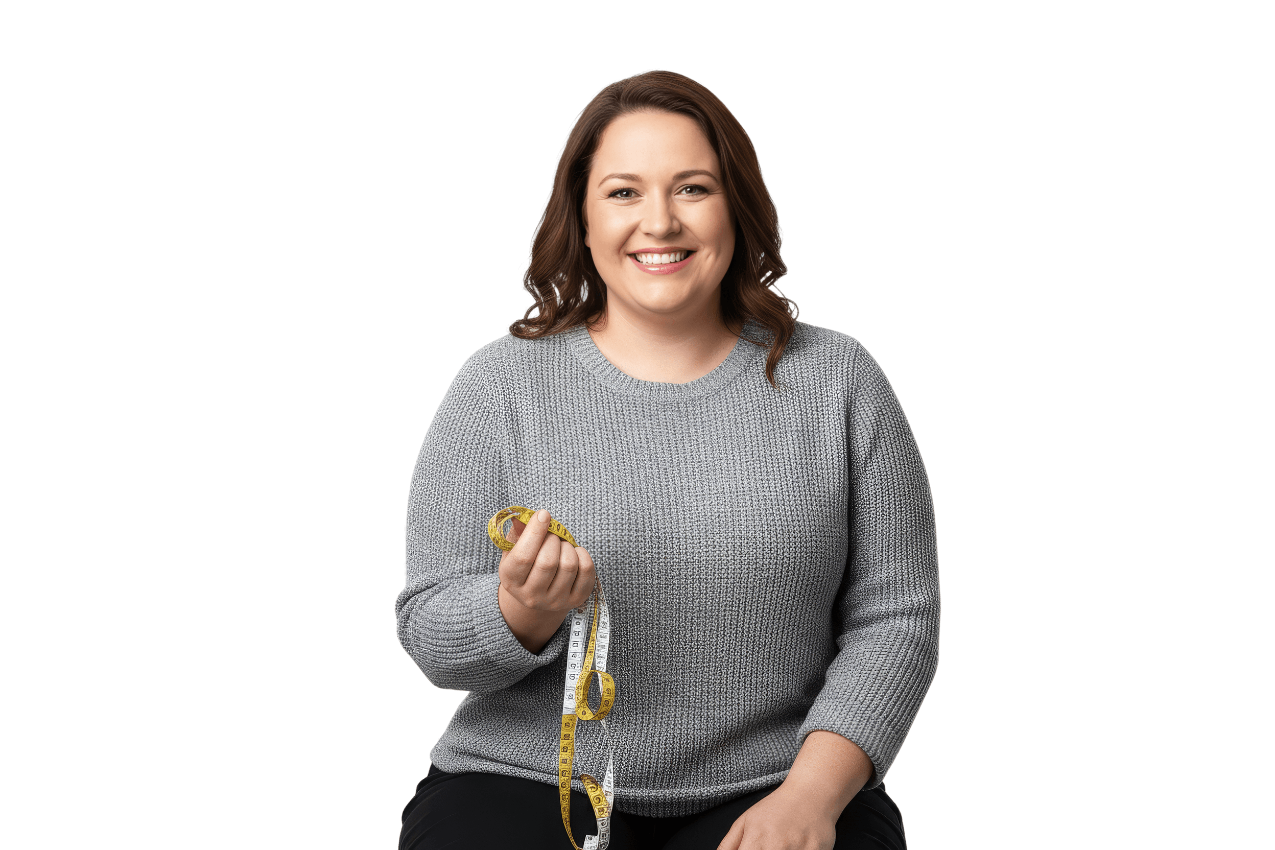 Woman holding a measuring tape and treatment pen